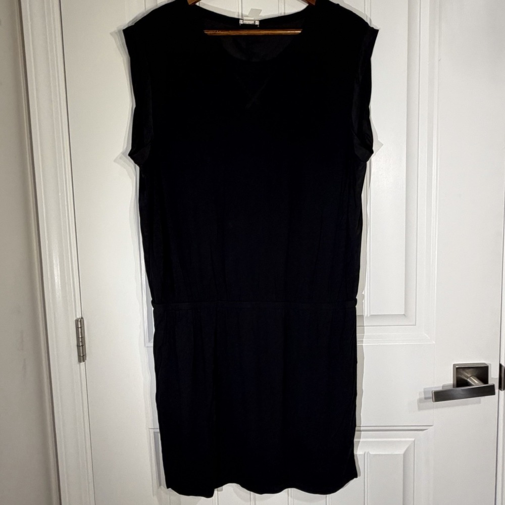 JCrew Drop Waist Black Mini Dress Size Large Silk Detail Back And Sleeves